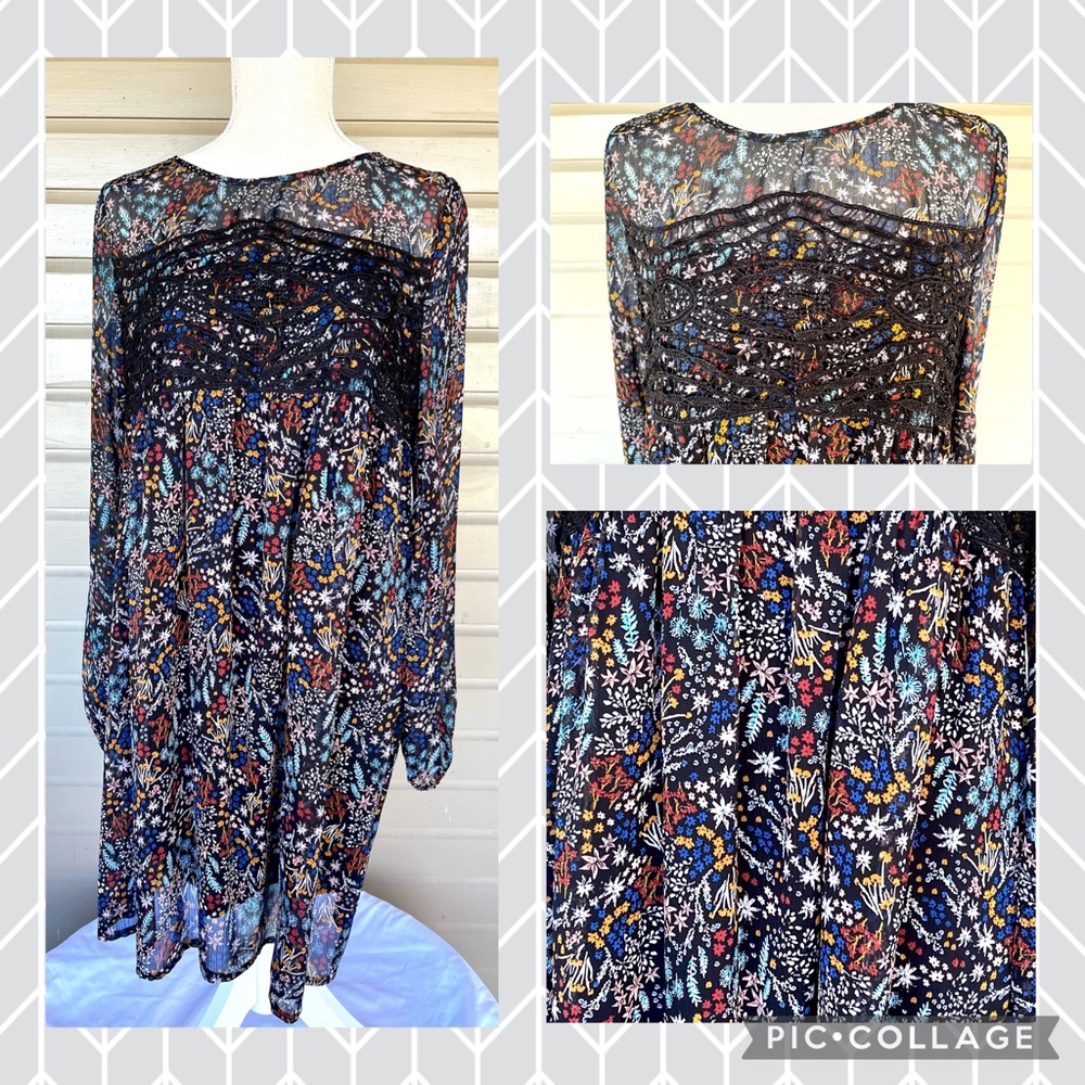🔴 Pretty Empire Waist Style Dress w/Black Lace Detailing & Rich Jewel Tones